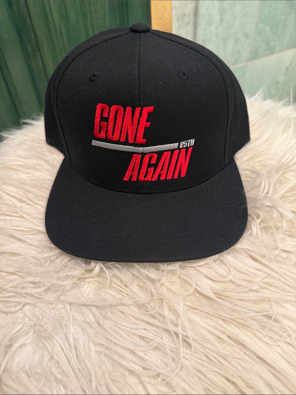 Gone Again Black Snapback Hat with Red Embroidery